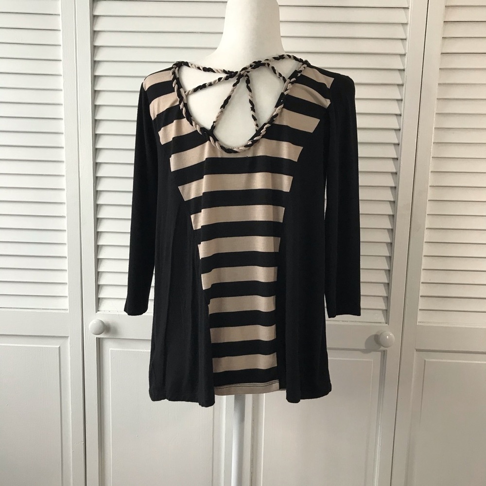 Allen B. By Allen Schwartz Black Cream Striped Top - Picture 5 of 6
